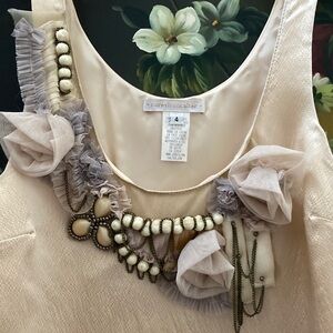 Y2K CoreyLynnCalter 3-D Floral Textured Silk Tank, Mesh, Bead, Chain, P2P 17 in.